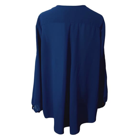 Denim 24/7 Blouse Top Plus 18W/2X Artsy Boho Flowy Embroidered Floral Tucks Blue - Picture 2 of 15